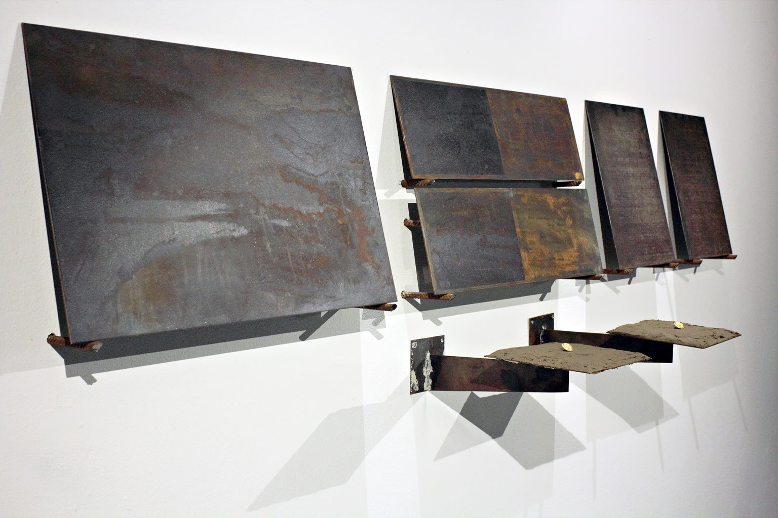 The fever (numismatic value), Steel, soil samples, brass, printing, etching. 2013, installation